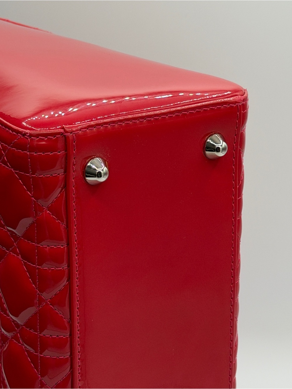 Authentic Christian Dior Large Lady Dior Patent Cannage Pink Red Patent Leather - Picture 11 of 16